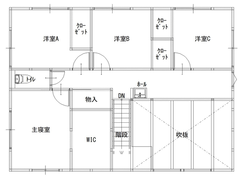 むぎくら 【1,700～1,799万円/39.3坪/間取り図有】施主様が考えた家事動線を形に。落ち着きのある内装が拘りの住まいの間取り図（5LDK＋サンルーム）2階