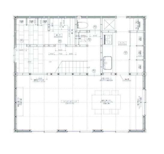 遊友建築工房 【神戸市/2000万円台/間取り図有】ガレージ上のウッドデッキにつながるLDK。光に満ちたリラックス空間の間取り図（2LDK）1階