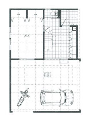 遊友建築工房 【尼崎市/3000万円台/インナーガレージ/間取り図有】ビルトインガレージに愛車2台ゆったり格納、3階建ての間取り図（3LDK）1階