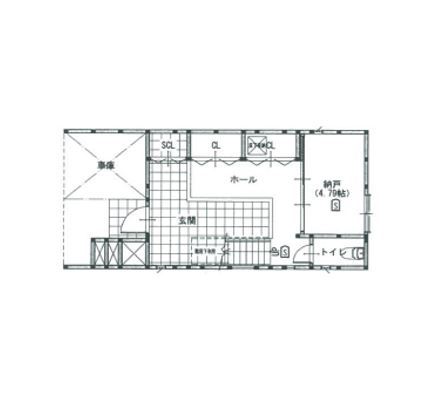 遊友建築工房 【西宮市/2000万円台/20坪台/間取り図有】クールなデザインの3階建て。室内へ入れば驚きの広さ、明るさ！の間取り図（2LDK）1階