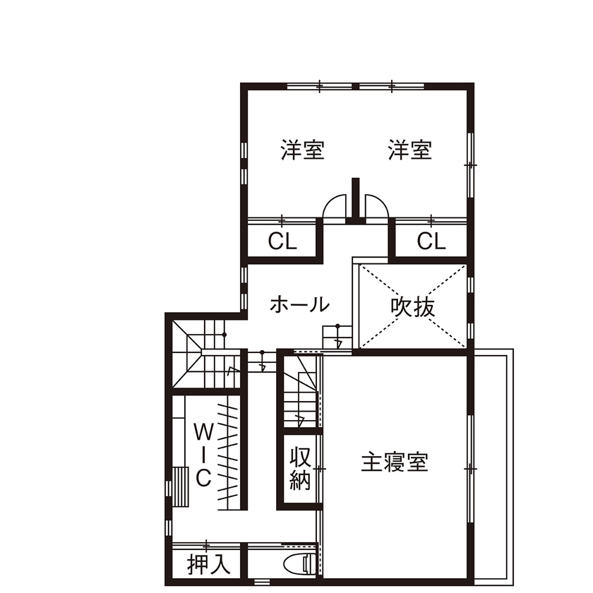 椎葉工務店 【大阪/3000万円台/自然素材/間取り有】毎日が贅沢なアウトドア。重厚な別荘気分の木の家の間取り図（3LDK）２階