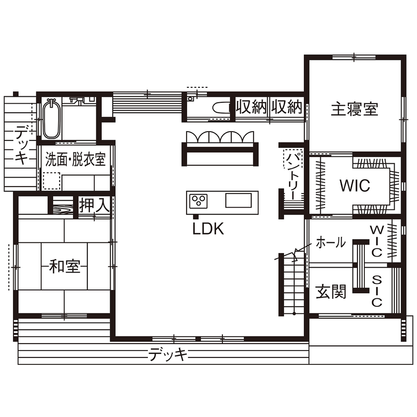 椎葉工務店 【大阪/平屋/3000万円台/子育て/間取り有】地松の梁、杉の天井、桧の床。表情豊かな木の平屋の間取り図（２LDK＋ロフト）１階