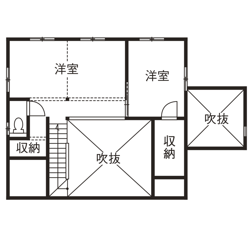 しのだ工務店 【2000万円台】漆喰と無垢材のコントラストが美しい。癒されるデザインと暮らしやすい間取りの家の間取り図（2LDK）2階