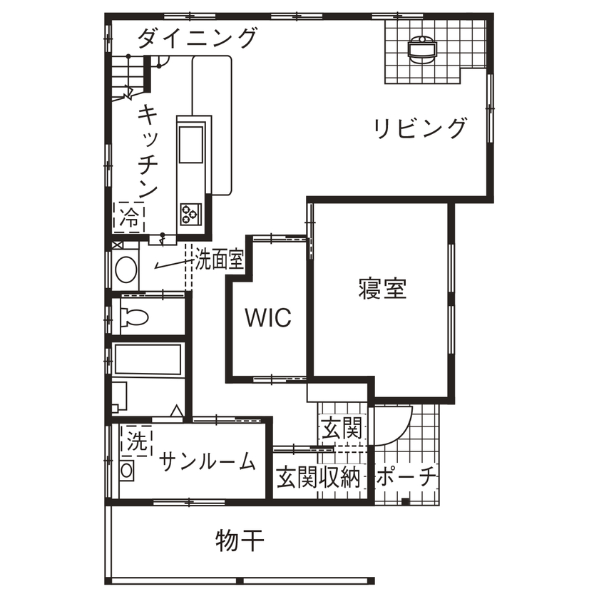 しのだ工務店 【2000万円台】造作の書庫で楽しむ読書時間。木の香りと漆喰の美しさに満ち溢れた自然素材の住まいの間取り図（3LDK）1階