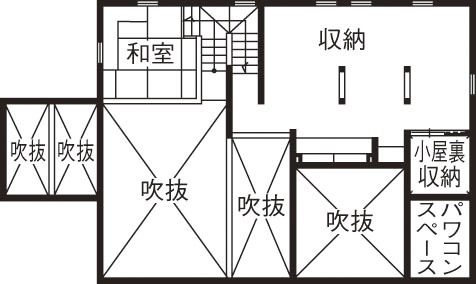 しのだ工務店 【2700万円台/平屋＋α】漆喰と木の質感に癒される。笑顔のアイデアで絆を育む家の間取り図（2LDK）２階