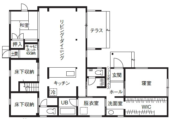 しのだ工務店 漆喰の魅力を随所で実感。家族がつながり、絆の深まる家の間取り図（4LDK）１階