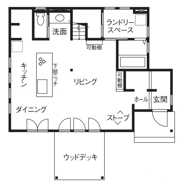 しのだ工務店 良いものを長く大切にしたい。 夫妻が選んだ漆喰・無垢材の家の間取り図（3LDK）１階