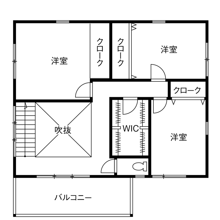 マイホームタナカ 【砺波市/間取有/2000万円台】吹き抜けとアイランドキッチン。家族の気配を感じるリゾートホテルのような家の間取り図（4LDK）2階