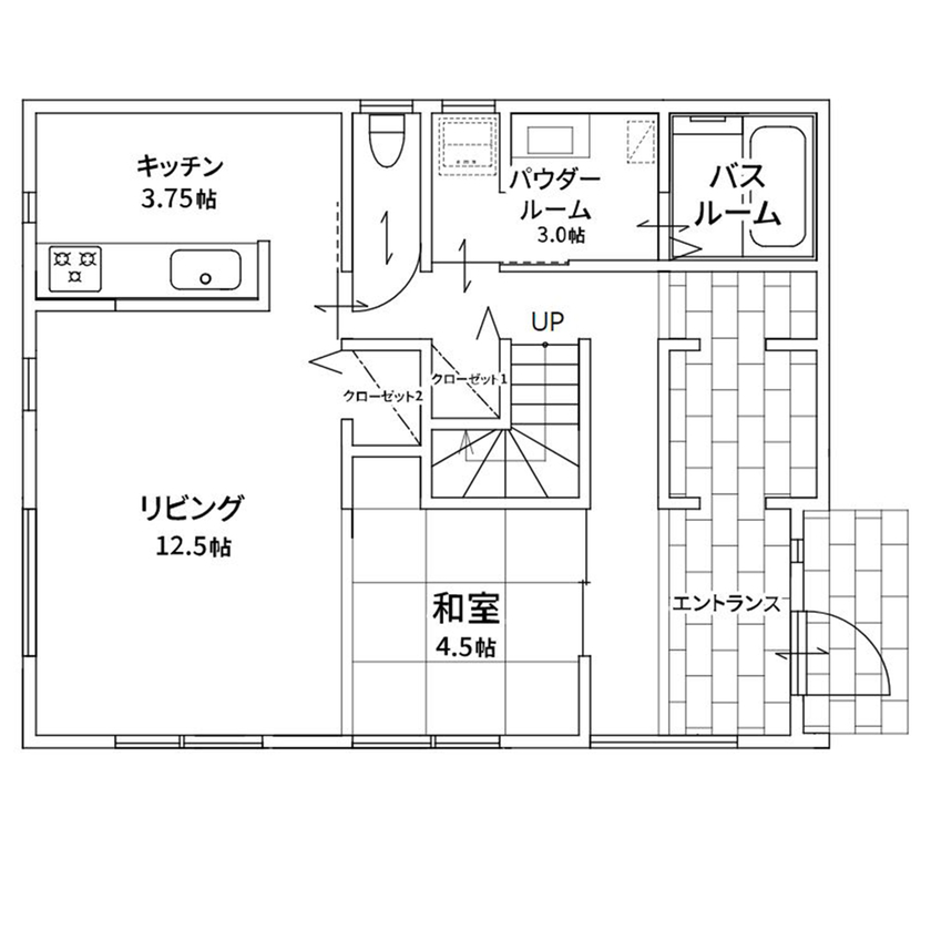 ジブンハウス 【1000万円～1499万円／5LDK／1階和室あり／間取図有】回遊動線で合理性をかなえた家の間取り図（5LDK）1階