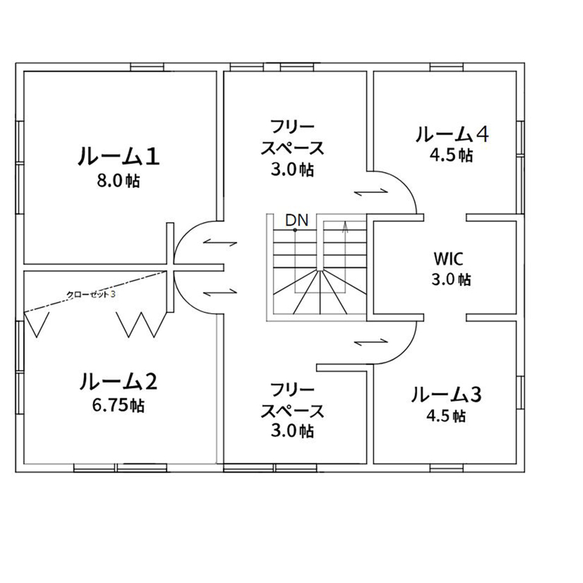 ジブンハウス 【1000万円～1499万円／5LDK／1階和室あり／間取図有】回遊動線で合理性をかなえた家の間取り図（5LDK）2階