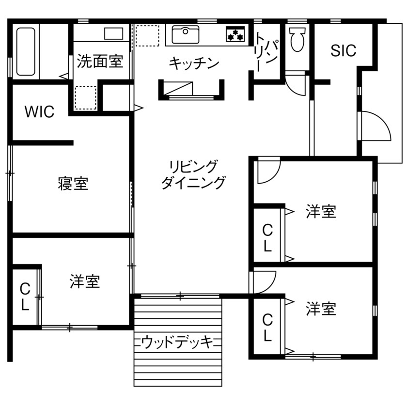 ジブンハウス 【本体価格2400万円/4LDK/20坪台/間取図有/平屋】老後も視野に入れた北欧スタイルの平屋暮らしの間取り図（4LDK）1階