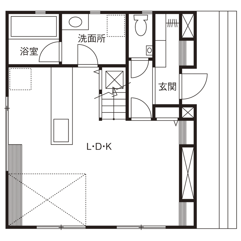スマトチ <甲府市｜24坪｜3LDK>家族のライフスタイルをカタチに！個性的な外観が印象的なコンパクト住宅の間取り図（3LDK）1階