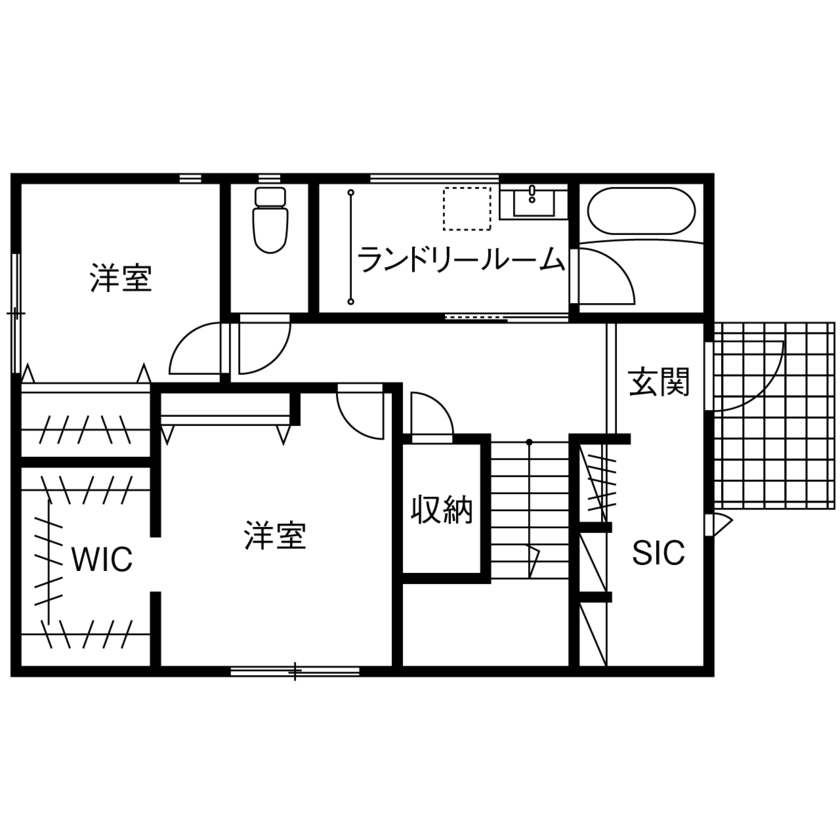 東栄住宅（YUTO-IE） 【延床35坪／間取図有】予算にメリハリをつけ、最も長い時間を過ごすLDKを最大限に広く明るく!の間取り図（2LDK+書斎+WIC）1階