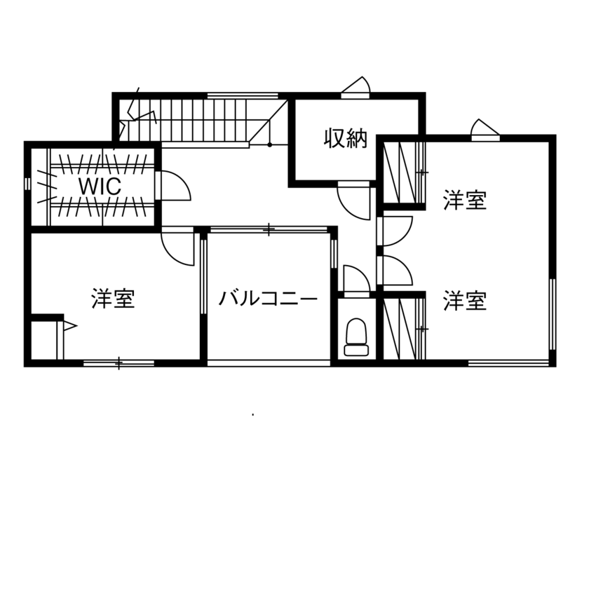 東栄住宅（YUTO-IE） 【延床32.5坪／間取図有】光を採り入れる中庭や2階バルコニーで明るく、心地よく暮らせる家の間取り図（2LDK+中庭）2階