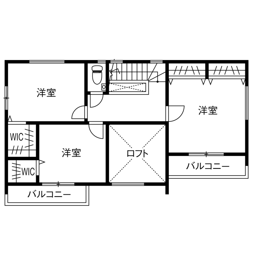 東栄住宅（YUTO-IE） 【延床32.8坪／収納充実／間取図有】開放的な吹き抜けを楽しむ、リゾート風シンプルモダンの住まいの間取り図（3LDK+ロフト）2階