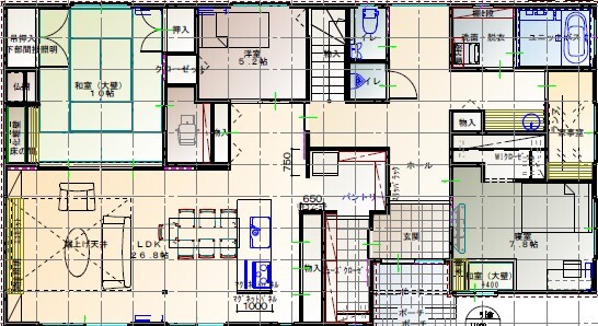 溝田建築設計 家族の集いを中心に据えた、木と光が織りなす開放感あふれる邸宅の間取り図（6LDK）1階