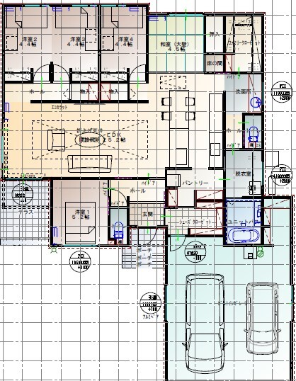 溝田建築設計 洗練されたデザインが魅力！モノトーンでまとめた上質な空間で暮らすの間取り図（５LDK＋ロフト）1階