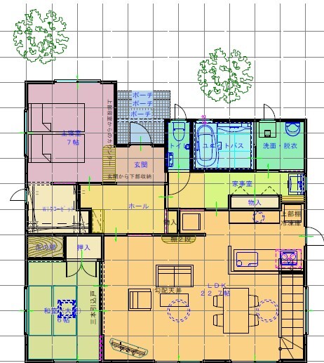 溝田建築設計 デザイン性と機能性を両立させた家で、日々の暮らしがもっと楽しくなる住まいの間取り図（2LDK+小屋裏収納）1階