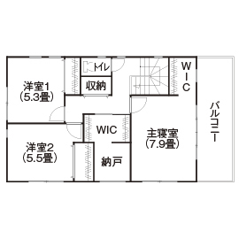 協栄ホーム　奈良店 【施工床面積38.5坪・1780万円】30歳夫婦が実現！土地探しからの注文住宅。技ありのライティングがポイントの間取り図（4LDK）２階