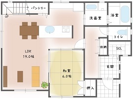 協栄ホーム　奈良店 【35坪1000万円台】奈良県生駒郡斑鳩町、子育てがしやすいヴィンテージテイストの家※間取りありの間取り図（4LDK）1階