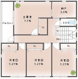 協栄ホーム　奈良店 【40坪2000万円台】奈良県北葛城郡広陵町、10キロ越えの太陽光発電搭載！上質な無垢フロアがつくる洗練空間の間取り図（6LDK）2階