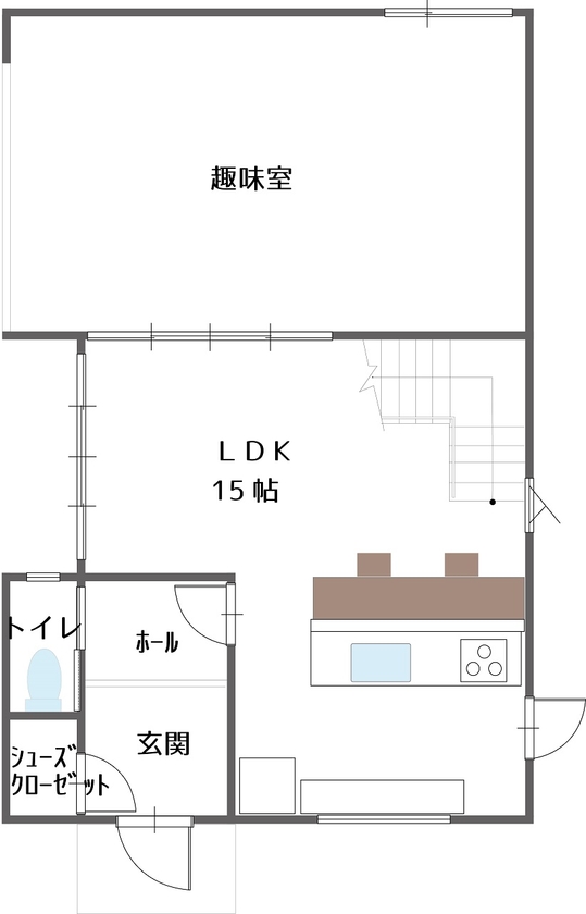 協栄ホーム　奈良店 【施工床35.05坪・香芝】男のロマンを掻き立てる隠れ家のような趣味空間＆ホームBARがある家の間取り図（3LDK）１階