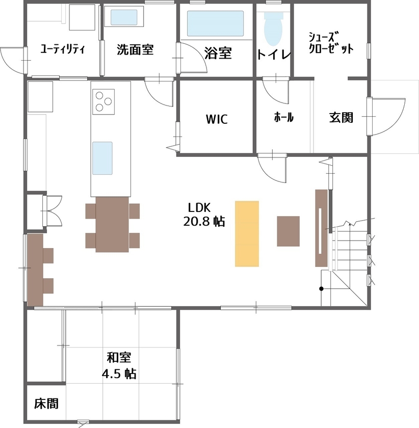 協栄ホーム　奈良店 【施工床面積43.24坪2000万円台】信頼できる地元の会社で、性能にも間取りにもこだわって　※間取りありの間取り図（４LDK+2WIC+納戸）１階