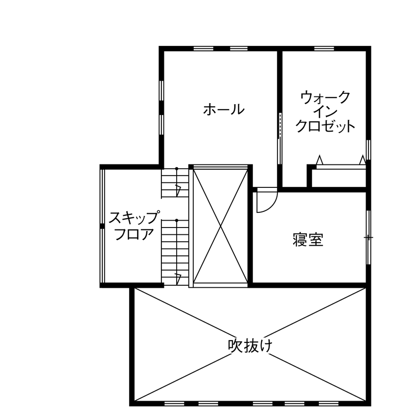 谷川建設 【無垢材／暖炉／スキップフロア】ビンテージの家具が映えるデザイン＆家族がつながる空間設計の間取り図（2LDK）2階