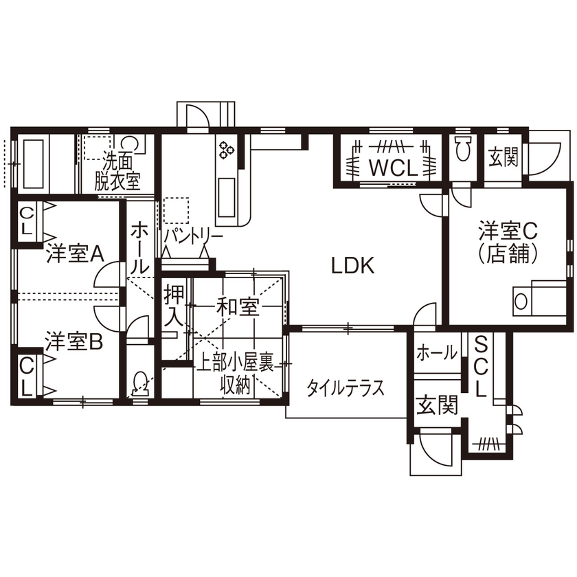 アーティックスホーム BY なかやしき 【2600万円/34坪/間取図有】ネイルサロンと子育てを両立できる平屋の間取り図（4LDK）1階