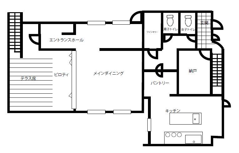 『湘南で家を建てるなら。』 サンキホーム 【湘南/鎌倉市/4000万円台以上/66坪/変形地】湘南の海を『一望』。レストランが一体となった店舗併用住宅！の間取り図（1LDKS＋店舗）1階