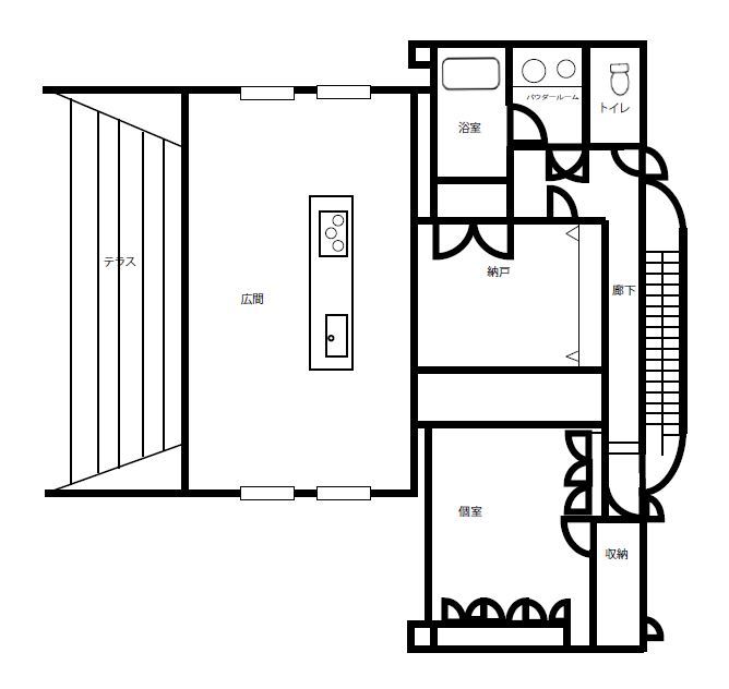 『湘南で家を建てるなら。』 サンキホーム 【湘南/鎌倉市/4000万円台以上/66坪/変形地】湘南の海を『一望』。レストランが一体となった店舗併用住宅！の間取り図（1LDKS＋店舗）2階