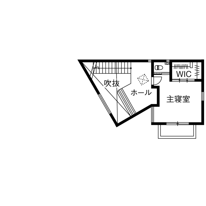 『湘南で家を建てるなら。』 サンキホーム 【湘南/逗子市/2000万円台/24坪/自然素材/間取り図有/海が見える家】高低差のある変形地でも。叶った夢。の間取り図（2LDK）2階