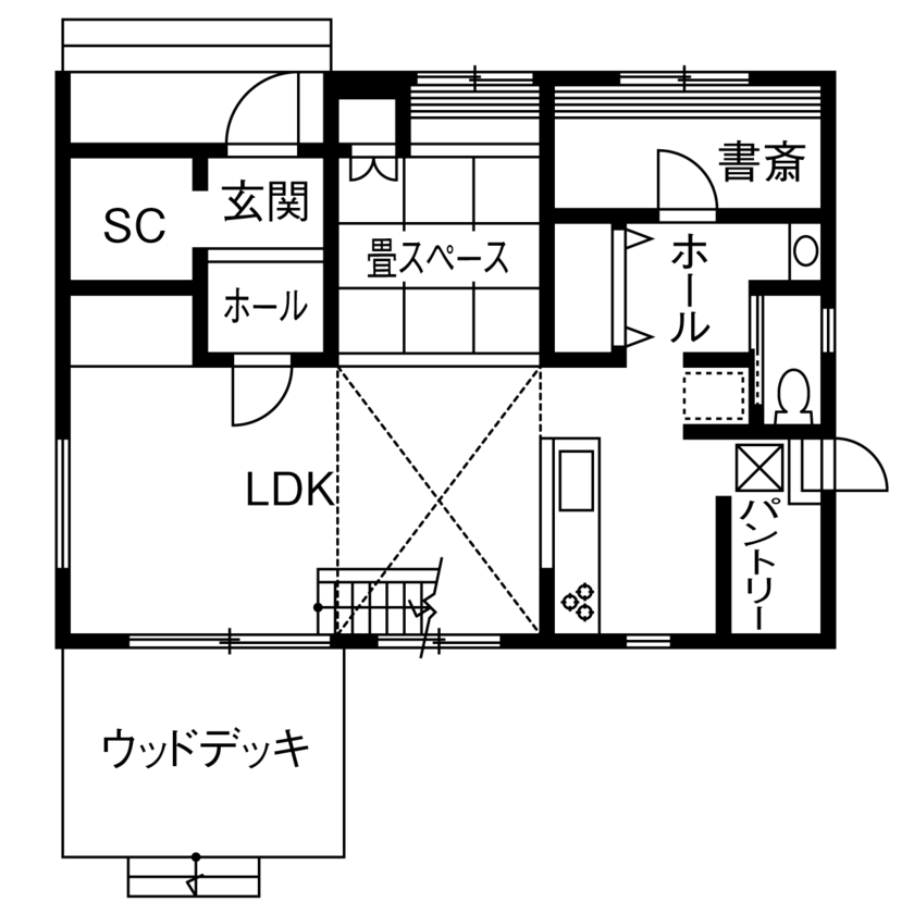 『湘南で家を建てるなら。』 サンキホーム 【湘南/鎌倉市/2000万円台/39坪/間取り図あり】東京から念願の湘南へ移住！夢が叶った鎌倉の暮らし！の間取り図（2LDK）1階