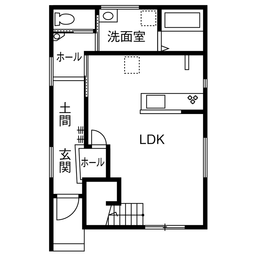 『湘南で家を建てるなら。』 サンキホーム 【湘南/藤沢市/30.3坪/間取り図有】サーフィンライフ＆生活動線にもこだわった自然素材の家の間取り図（2LDK）1階