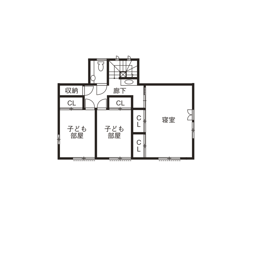 杉内建設 【本体価格3052万円/60坪/二世帯住宅】職人技が光る美しいむくり屋根と古民家を思わせる柿渋色の杉の外壁の間取り図（5LLDKK＋小屋裏収納）2階