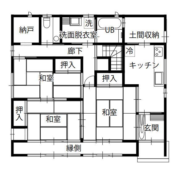 杉内建設 【本体価格2204万円/32坪】古建具を蘇らせ、イナゴ天井が華やかさを添える粋な純和風住宅の間取り図（4K＋土間収納＋納戸）1階