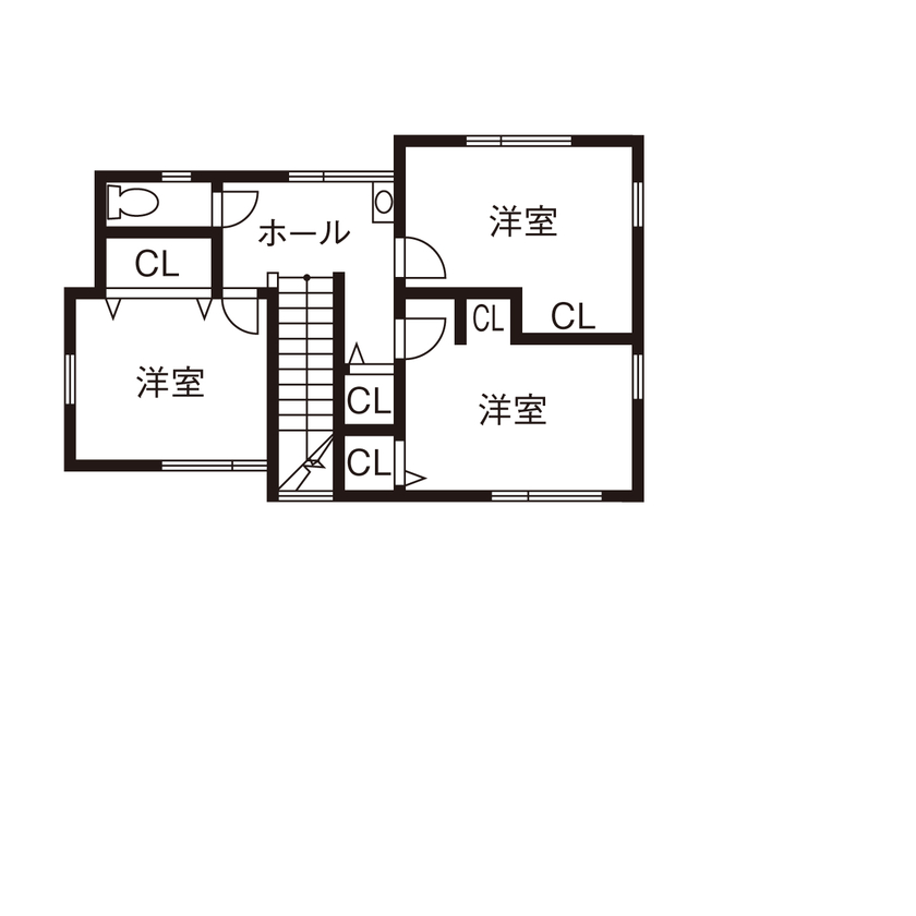Nstyle+oneナカヒロハウジング 【2500万円～2999万円×大空間】雪を落とす大きな傾斜の屋根。タイルデッキはみんなが集まる楽しい空間の間取り図（5K以上）2階