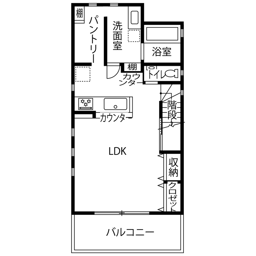 ヒノキブン 【名古屋市/間取り図/建て替え/狭小３階建】間口約５ｍの家。部屋数も収納も充実。開放感たっぷり２階LDKの間取り図（５LDK）2階