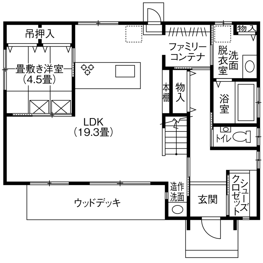 シアーズホーム 【合志/4LDK/2000万円台/間取り図有/自然素材】家族の「好き」が詰まった、ナチュラル＆アンティークな家の間取り図（4LDK＋書斎）1階