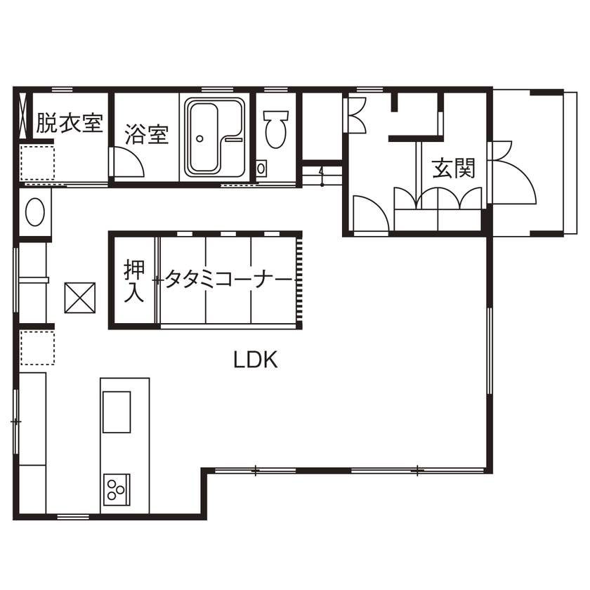 「完全フル装備の家」富士住建 【家事ラク動線/子育てしやすい/間取り図有】子ども達をいつでも見守れるフル装備住宅の間取り図（3LDK＋タタミコーナー）１階
