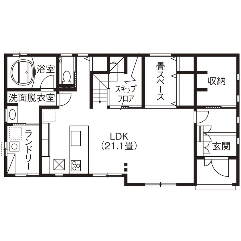 「完全フル装備の家」富士住建 【子育て/家事ラク動線/2000万円台/間取り図有】親子で過ごす時間が増えるフル装備の家の間取り図（3LDK＋書斎）1階