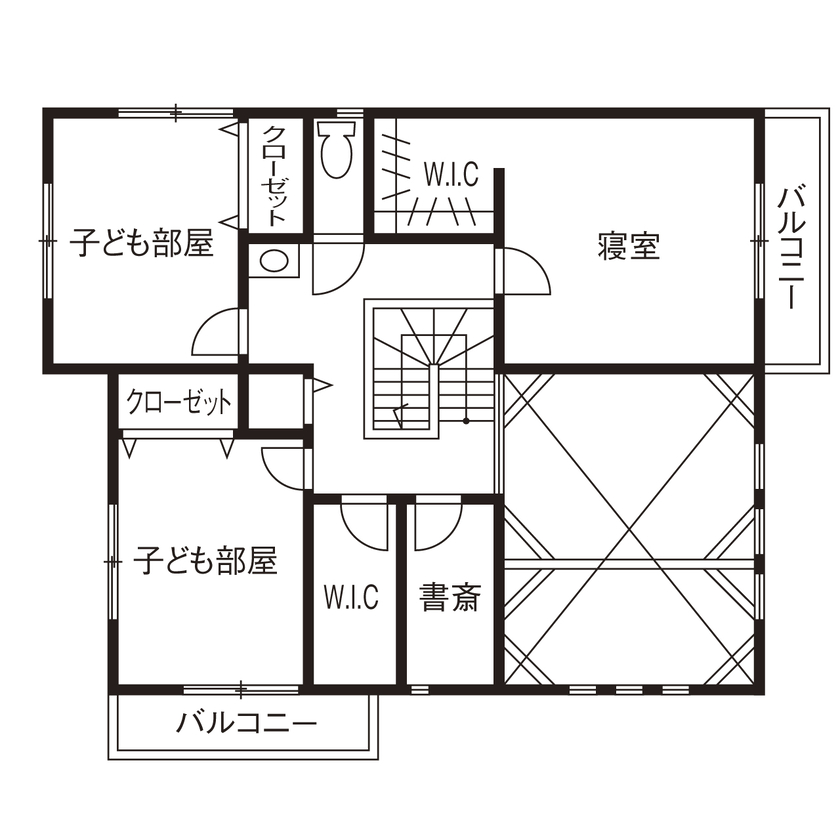 「完全フル装備の家」富士住建 【家事ラク動線/子育て/間取り図有】家事も育児も楽しくできる子どもを見守れる家の間取り図（4LDK＋書斎）2階