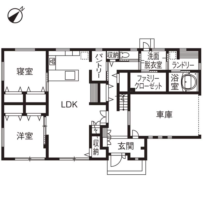 「完全フル装備の家」富士住建 【家事・子育て/インナーガレージ/間取り図有】子育て世帯が建てたフル装備のガレージハウスの間取り図（5LDK＋車庫）1階