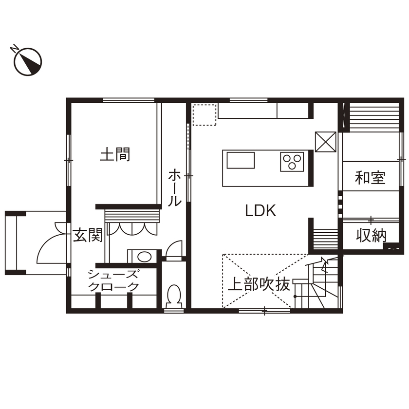 「完全フル装備の家」富士住建 【家事・子育て/土間/間取り図有】子育てしやすくプライベートも楽しめる土間のあるフル装備住宅の間取り図（3LDK＋土間）1階