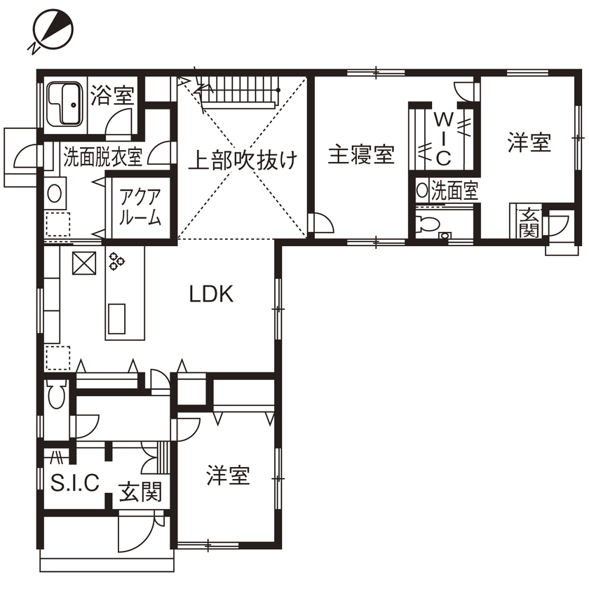 「完全フル装備の家」富士住建 【家事ラク/ワークスペース/間取り図有】平屋のように暮らせる2階建てのフル装備住宅の間取り図（4LDK）1階