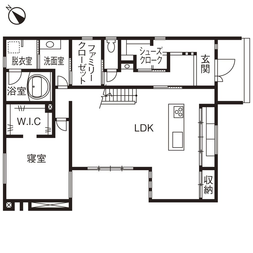 「完全フル装備の家」富士住建 【家事ラク・子育て/間取り図有】ホテルライクな空間で子育てが楽しめるフル装備住宅の間取り図（4LDK＋2ndリビング）1階