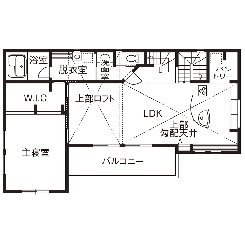 「完全フル装備の家」富士住建 【二世帯/家事ラク・子育て/間取り図有】リゾート気分が味わえるフル装備の二世帯住宅の間取り図（3LDK＋ロフト）2階