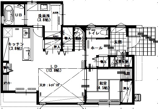 アサヒアレックス 高級感あふれる癒しの空間の間取り図（4LDK＋小屋裏収納）1階
