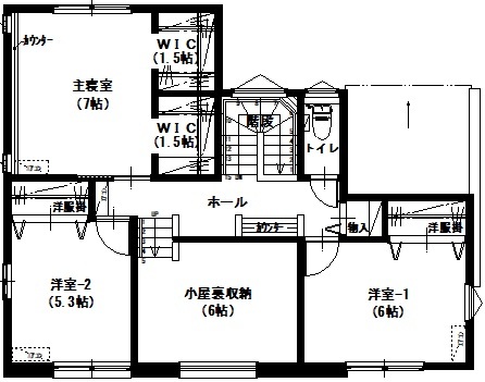アサヒアレックス 高級感あふれる癒しの空間の間取り図（4LDK＋小屋裏収納）2階