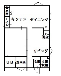 アサヒアレックス 吹き抜けからの自然照明でいつも明るい家の間取り図（2LDK）1階